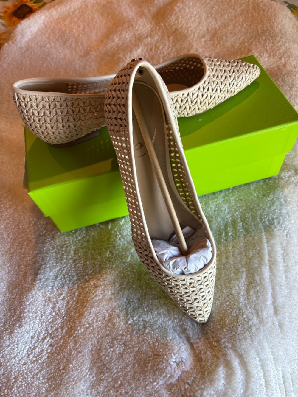 Sam Edelman Wanda Beige Woven Pointed-Toe Flats